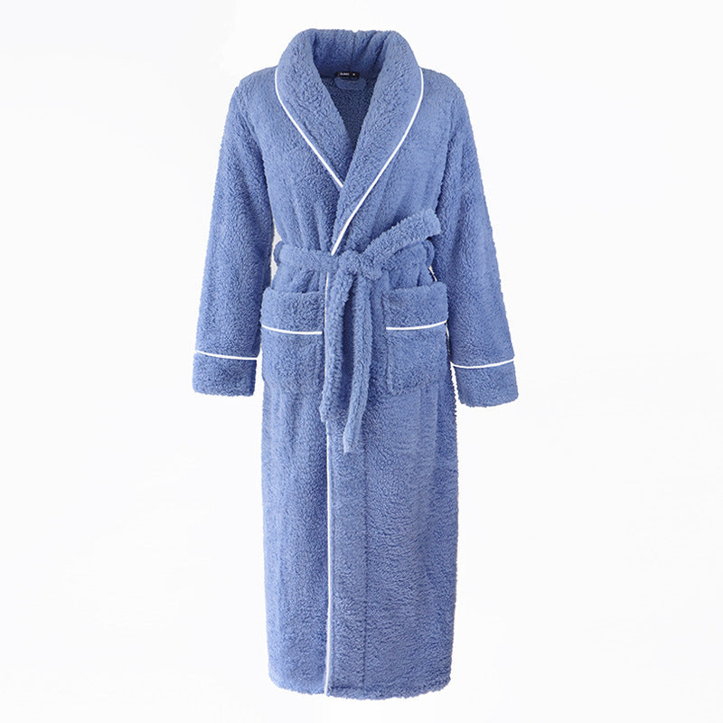 Autumn And Winter Thickened Cotton Velvet Nightgown Men's Winter Plus-sized Plus Size Light Luxury Couple Bathrobe Women's Extended Pajamas
