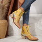 Large Size Ethnic Style Embroidered High Heel Lace-up Ankle Boots