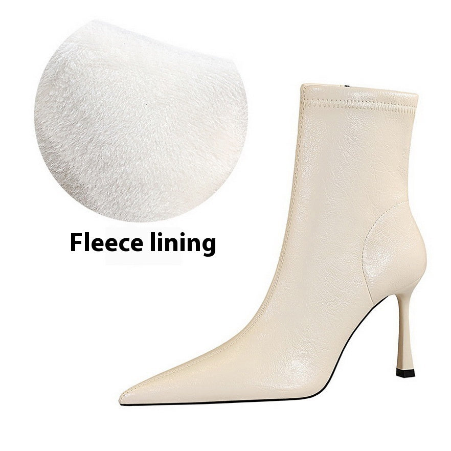 Ultra High Heel Stiletto Pointed Winter Side Zipper Short Boots