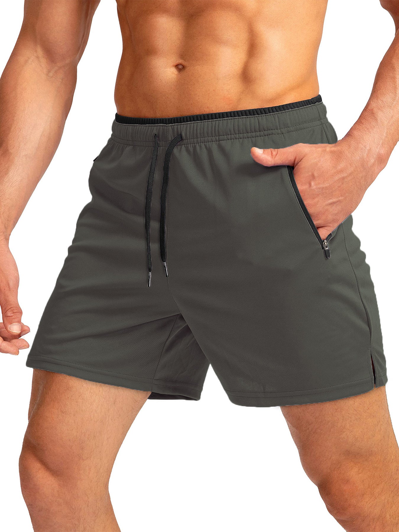 Men's Running Short Belt Zipper Pocket Quick-drying Gym Exercise Lightweight