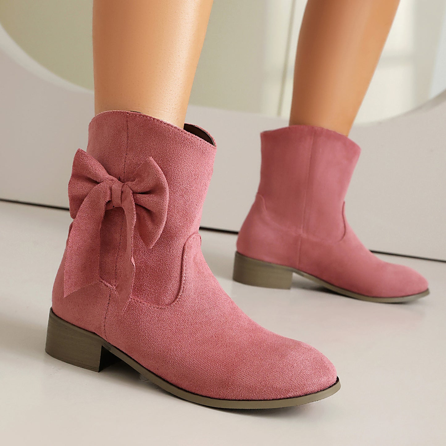 Low Heel Suede Large Size Sweet Bow Casual Boots