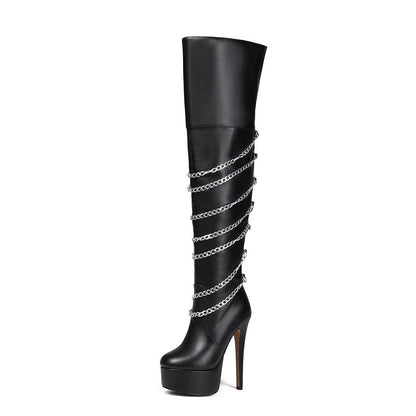 Metal Pointed Hot Girl Below The Knee Knight Boots High Heel