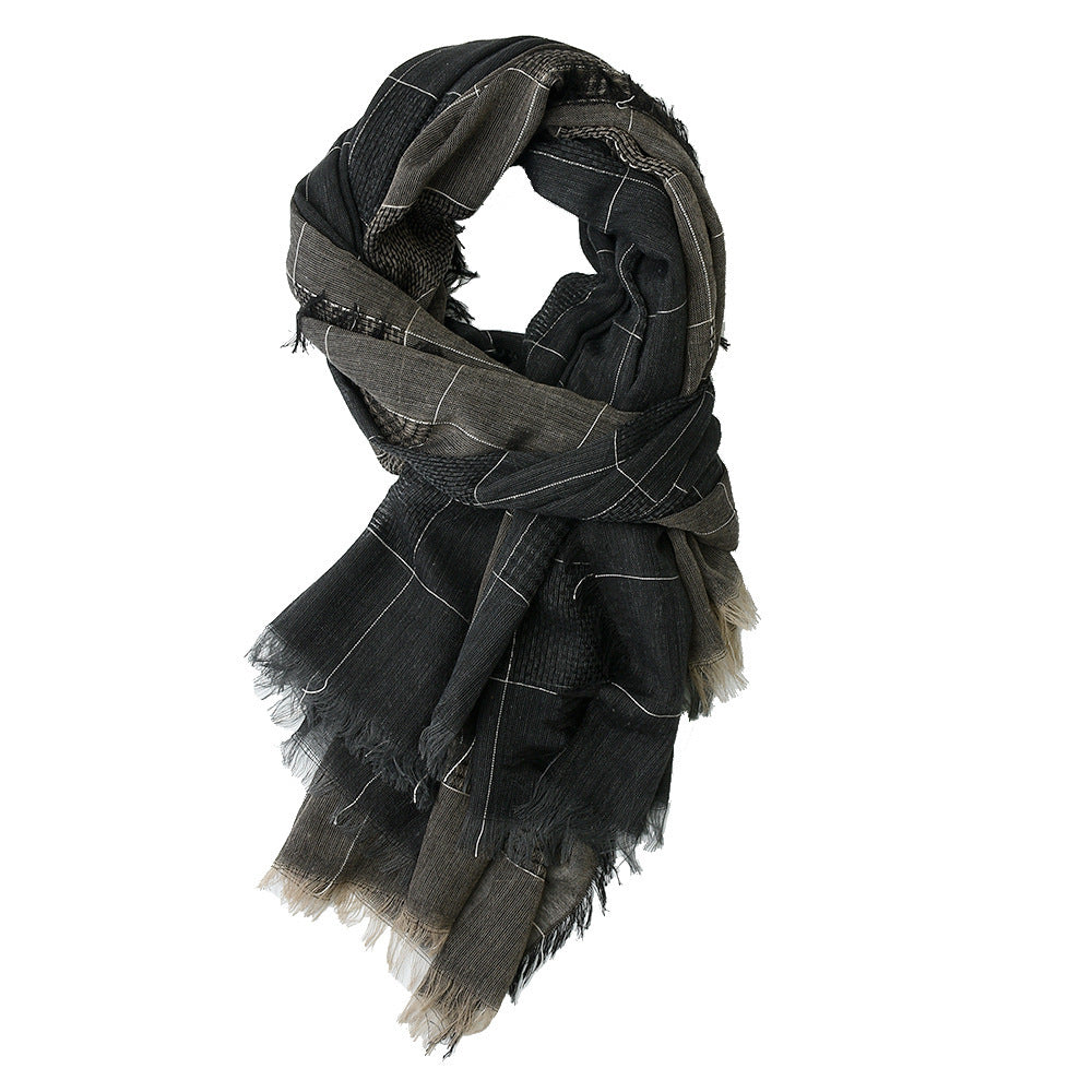 Winter Dual-color Patchwork Plaid Tassel Large Size Scarf