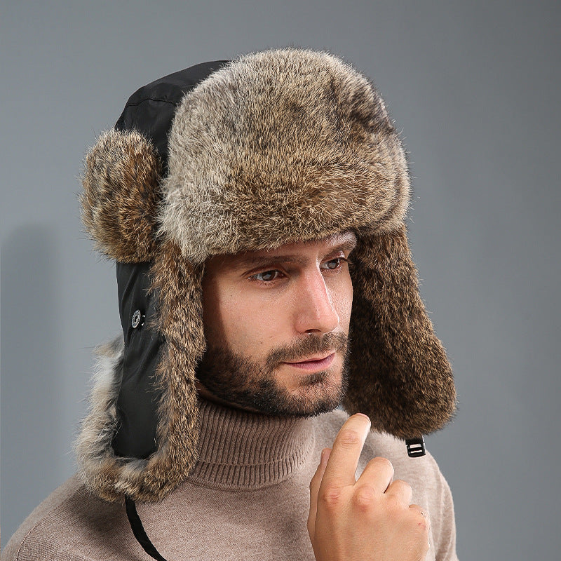 Rabbit Fur Unisex Thickened Warm Ear Protection Cold-proof Outdoor Hat